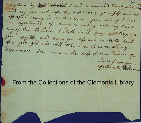 Letter Rachel Revere to Paul Revere