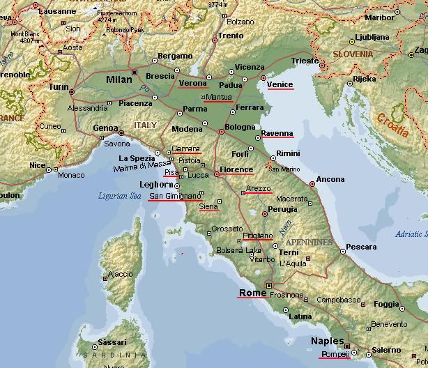 Florence is located northeast of Siena, Italy, as depicted in this map of 