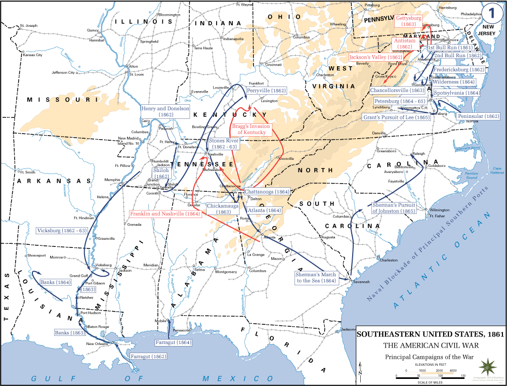 American Civil War Map Principal Campaigns