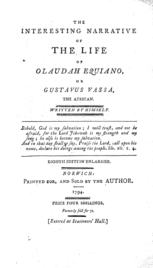 Why is equiano's narrative important image