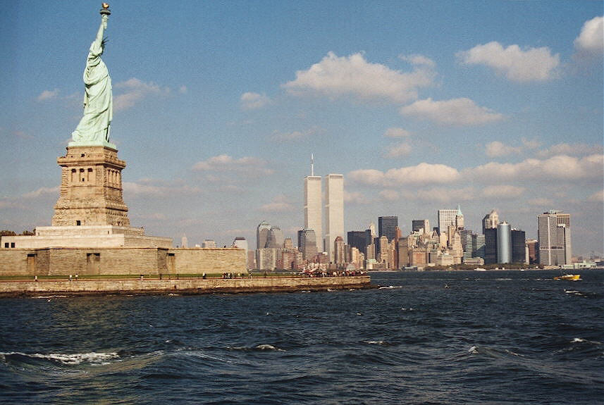 Twin Towers and the Statue of Liberty