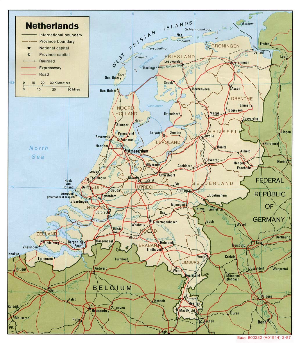 Map of the Netherlands. Holland, also called The Netherlands, is bordered by