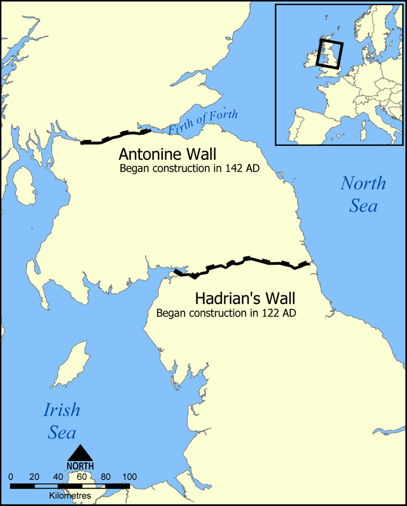 Map Showing Location of Hadrians Wall
