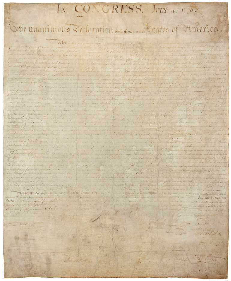 declaration of independence signatures list. its now-faded signatures.