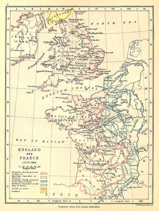 Map Of Britain And France. Britain and France, 1185