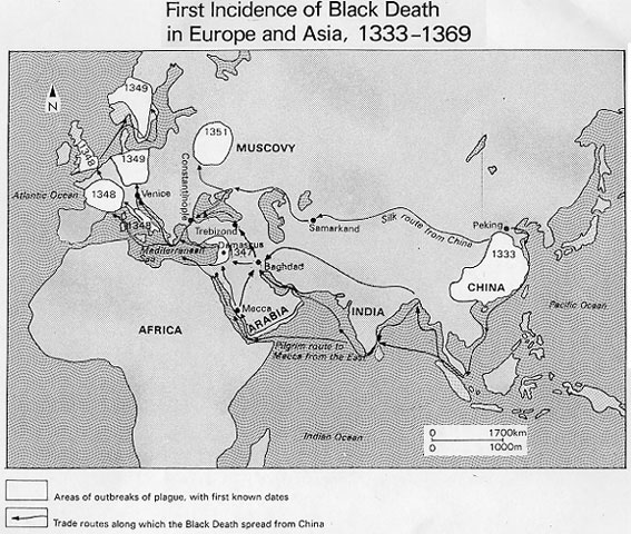 Map Depicting the Spread of the Plague in Europe and Asia - Awesome Stories