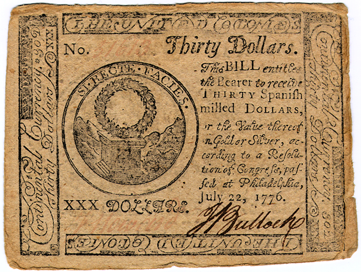 United Colonies Currency Thirty Dollar Bill