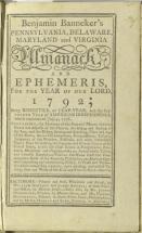 Almanac for 1792 - by Benjamin Banneker