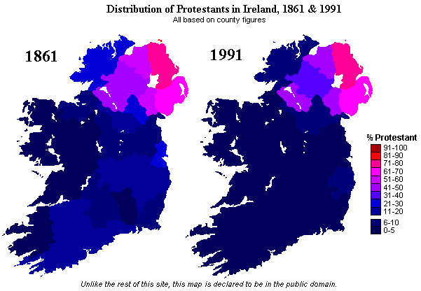 Distribution of Protestants in Ireland 1861 and 1991
