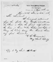 Telegraph to Lincoln from Burnside - Bad News