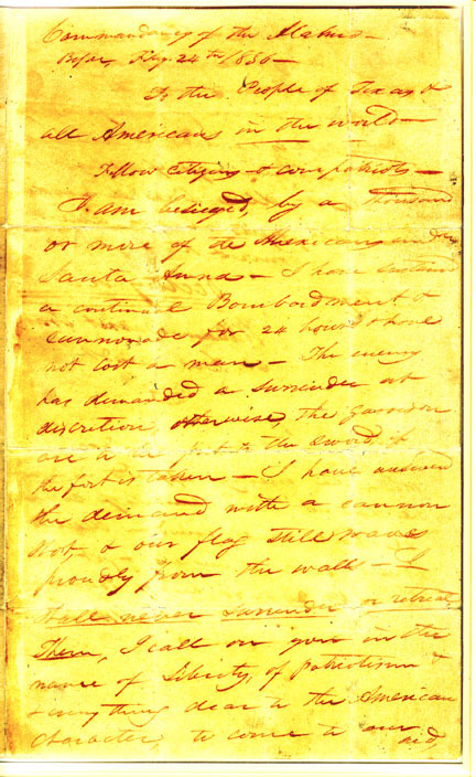 William Travis Letter Alamo