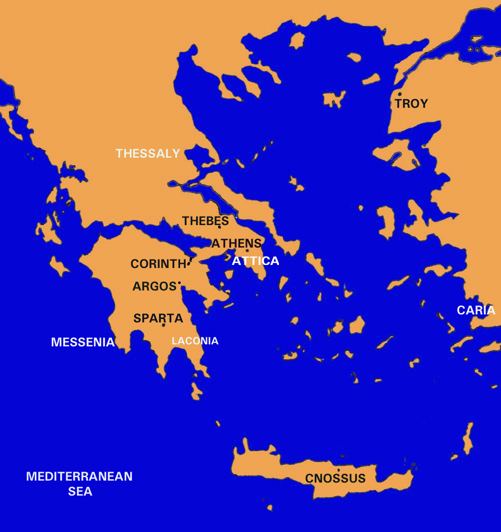 ... map of ancient Greece, depicting the City-States of Athens and Sparta