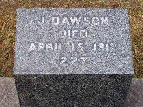 The grave marker of Titanic passenger J. Dawson