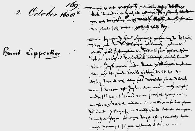 Patent Application for Telescope Hans Lipperhey