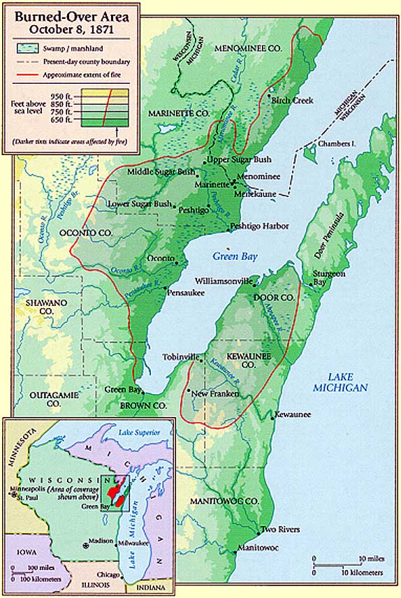 Peshtigo Map Depicting the BurntOver Areas