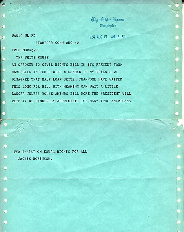Jackie Robinson to Eisenhower - Telegram